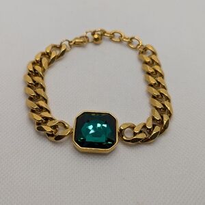 Gold Tone Bracelet with Green Gemstone